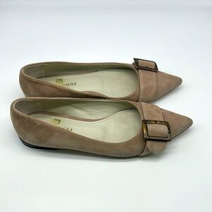 Brunomagli - Suede Light Grey Pointed Toe Buckle Made In Italy Ballet Flats 37.5
